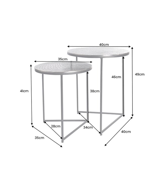 Invicta Interior Ronde set van 2 bijzettafels ELEMENTS 40cm zilver antiek krokodillenmotief handgemaakt - 43494