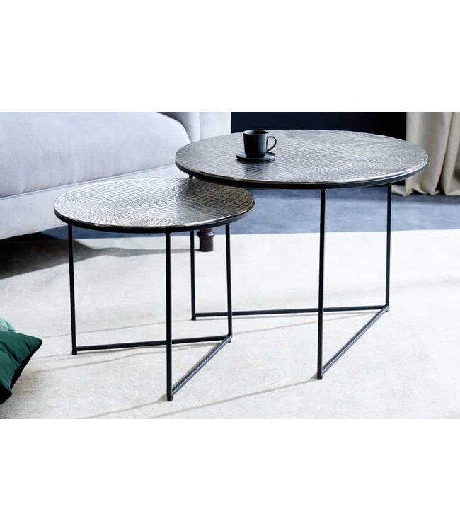 Invicta Interior Ronde set van 2 salontafels ELEMENTS 60cm zilver antiek krokodillenontwerp handgemaakt - 43493