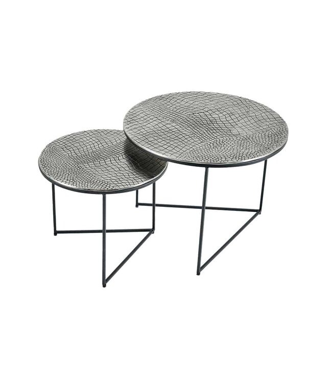 Invicta Interior Ronde set van 2 salontafels ELEMENTS 60cm zilver antiek krokodillenontwerp handgemaakt - 43493