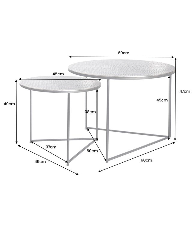 Invicta Interior Ronde set van 2 salontafels ELEMENTS 60cm zilver antiek krokodillenontwerp handgemaakt - 43493