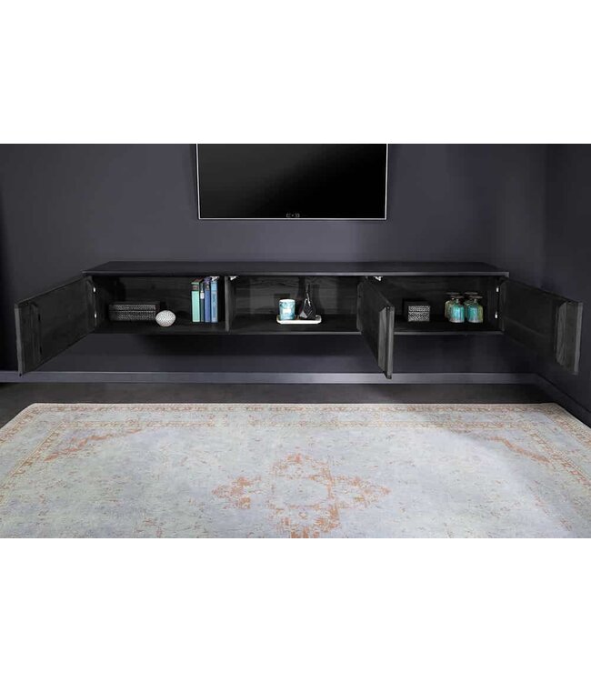 Invicta Interior Massief houten TV-lowboard MOUNTAIN SOUL 200cm echte natuursteen acacia zwart hangend/staand - 43483