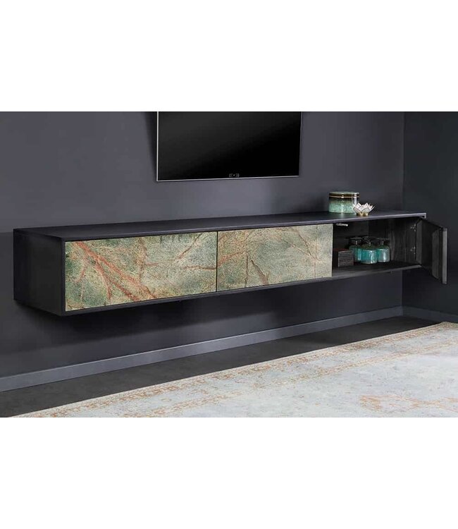 Invicta Interior Massief houten TV-lowboard MOUNTAIN SOUL 200cm echte natuursteen acacia zwart hangend/staand - 43483