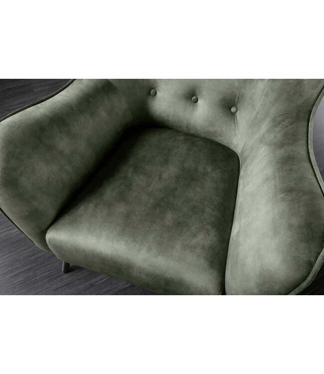 Invicta Interior Design XL fauteuil AMSTERDAM groen fluweel zwart metalen poten retrostijl - 43569