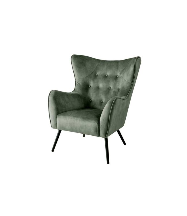 Invicta Interior Design XL fauteuil AMSTERDAM groen fluweel zwart metalen poten retrostijl - 43569