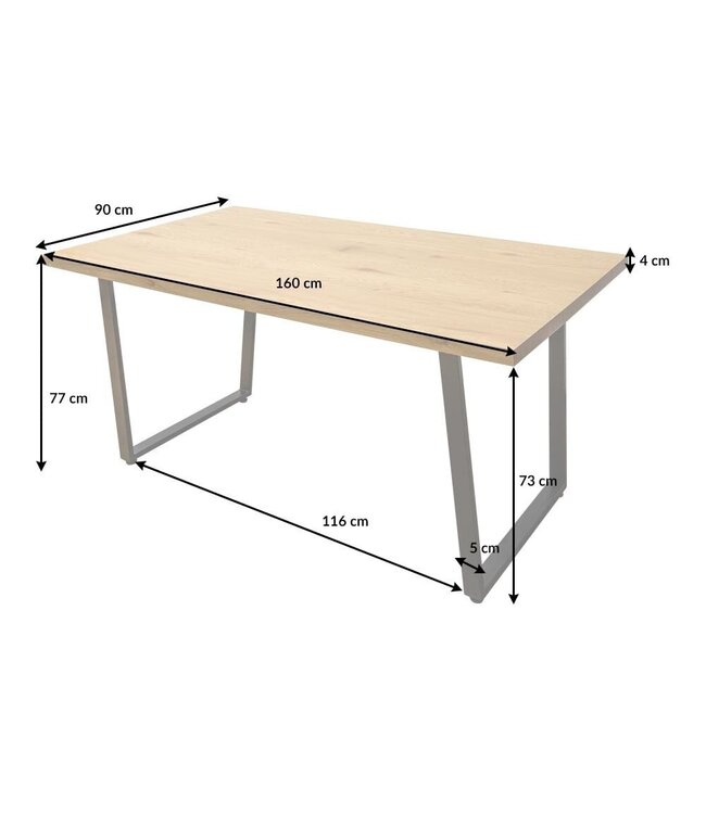 Invicta Interior Moderne eettafel LOFT 160cm eiken design zwart metalen poten sledeonderstel Industrieel - 6538955