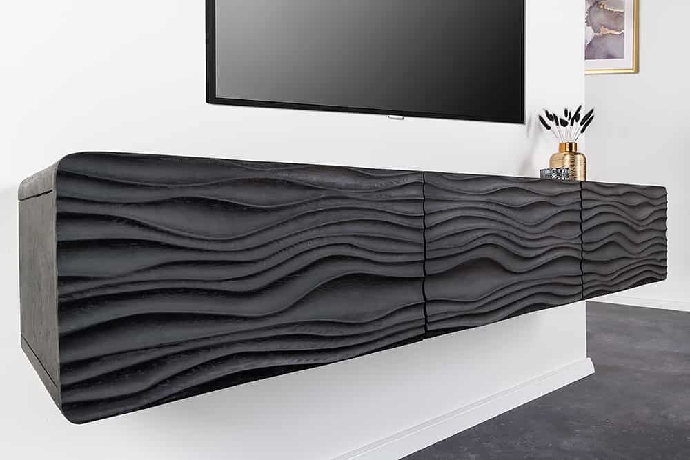 Design TV-meubel WAVE 160cm zwart mango massief hout - 43477