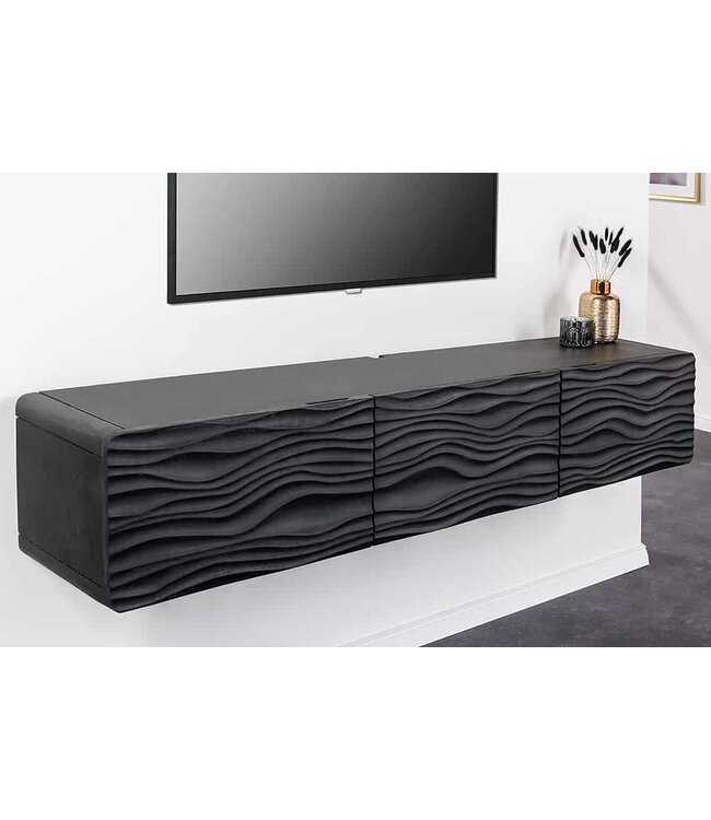 Invicta Interior Design TV-meubel WAVE 160cm zwart mango massief hout - 43477