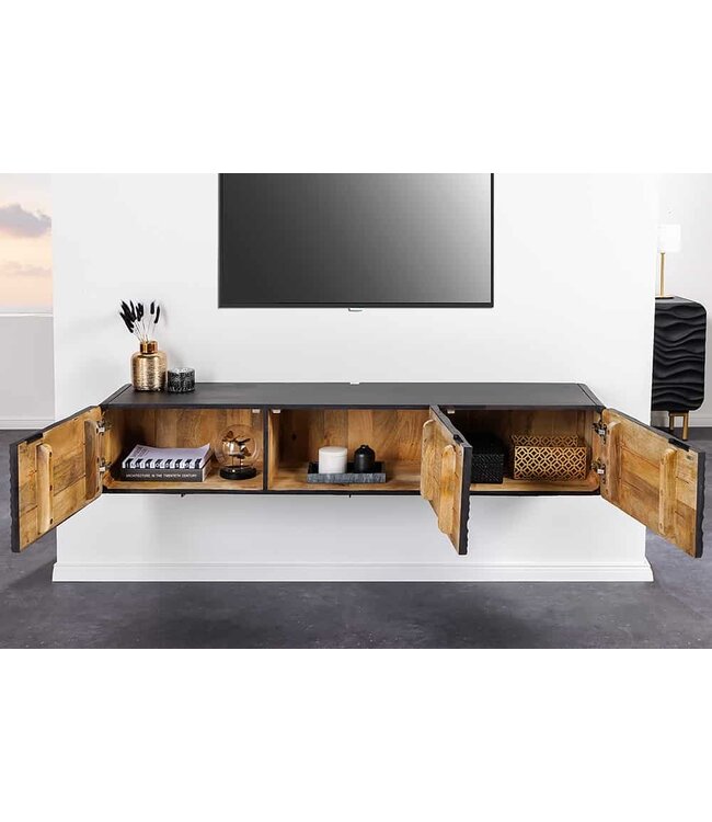 Invicta Interior Design TV-meubel WAVE 160cm zwart mango massief hout - 43477