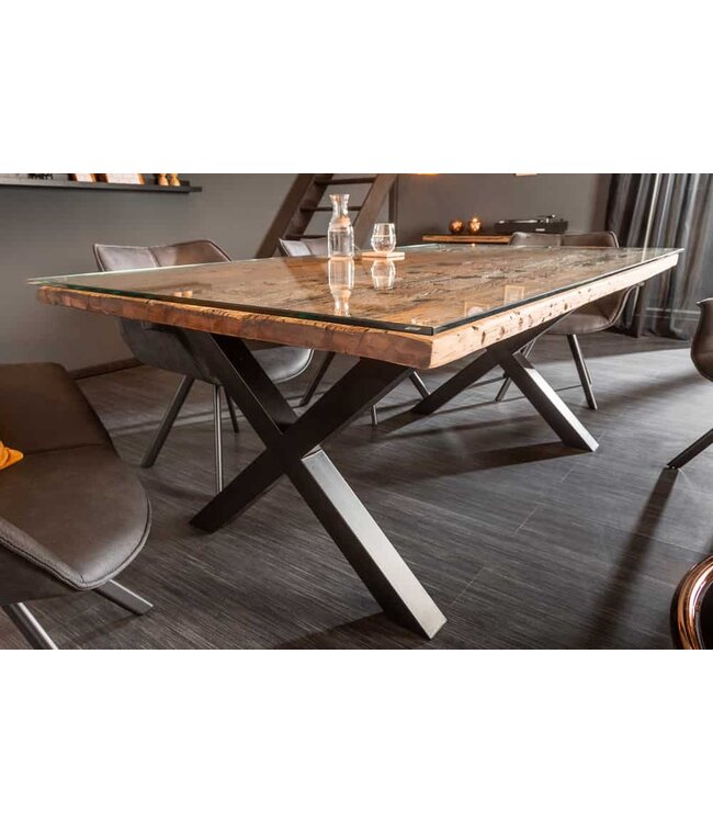 Invicta Interior Eettafel Barracuda X 180cm natuurel & Glasplaat / 39698 & 36648G
