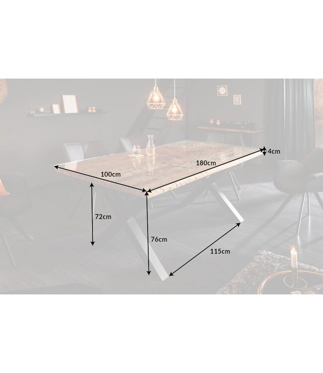 Invicta Interior Eettafel Barracuda X 180cm natuurel & Glasplaat / 39698 & 36648G