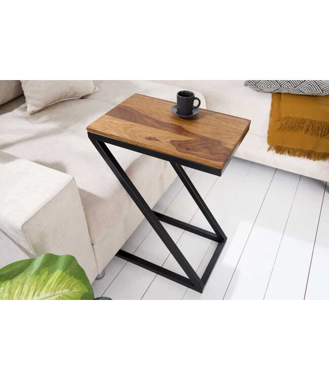 Invicta Interior Handgemaakte bijzettafel BUTLER 30cm Sheesham metalen salontafel met steenafwerking Z-Design - 42538