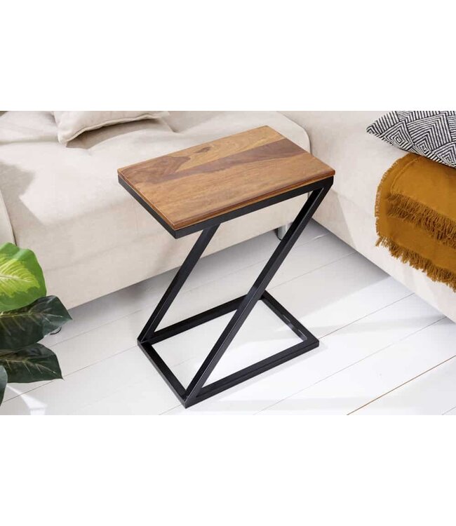 Invicta Interior Handgemaakte bijzettafel BUTLER 30cm Sheesham metalen salontafel met steenafwerking Z-Design - 42538