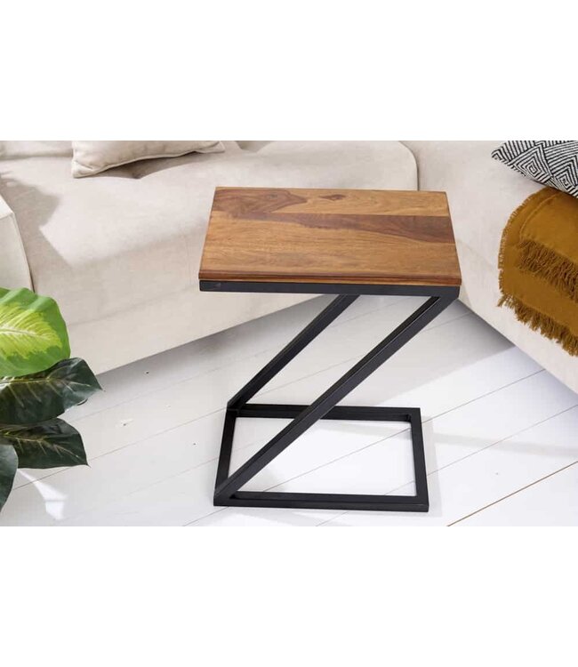 Invicta Interior Handgemaakte bijzettafel BUTLER 30cm Sheesham metalen salontafel met steenafwerking Z-Design - 42538