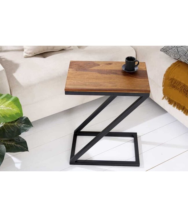 Invicta Interior Handgemaakte bijzettafel BUTLER 30cm Sheesham metalen salontafel met steenafwerking Z-Design - 42538