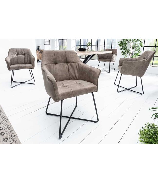 Invicta Interior Exclusief design stoel LOFT microvezel vintage taupe met armleuning - 42475