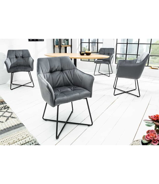 Invicta Interior Exclusief design stoel LOFT fluweel zilvergrijs met armleuning - 42472