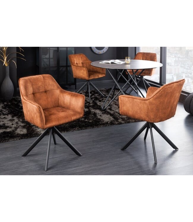 Invicta Interior Design stoel LOFT koperbruin fluweel draaibaar zwart metalen frame met armleuning - 42394