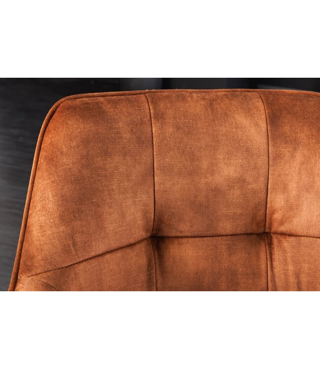 Invicta Interior Design stoel LOFT koperbruin fluweel draaibaar zwart metalen frame met armleuning - 42394