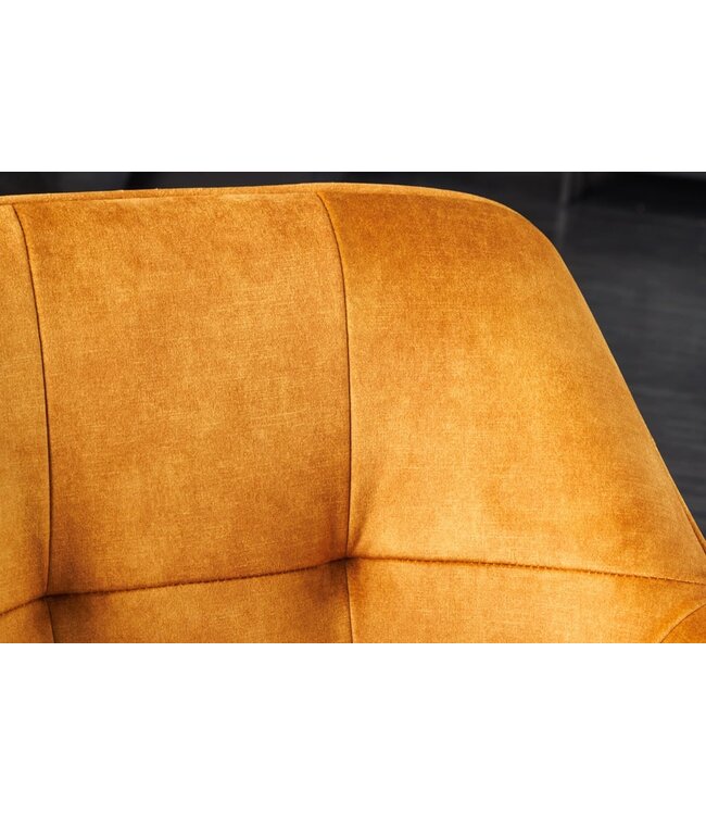 Invicta Interior Design stoel LOFT mosterdgeel fluweel draaibaar zwart metalen frame met armleuning - 42392