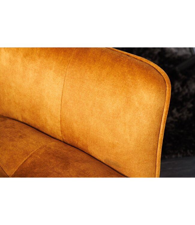 Invicta Interior Design stoel LOFT mosterdgeel fluweel draaibaar zwart metalen frame met armleuning - 42392