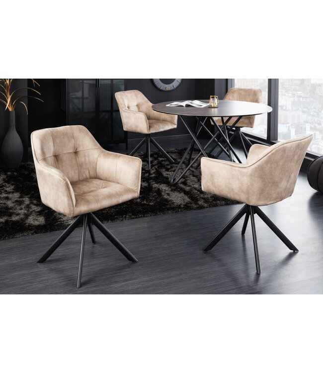 Invicta Interior Design stoel LOFT champagne fluweel draaibaar metalen frame zwart met armleuning - 42391