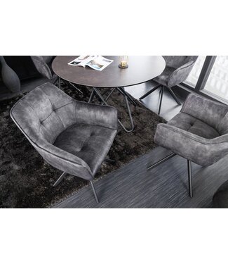 Invicta Interior Design stoel LOFT donkergrijs fluweel draaibaar zwart metalen frame met armleuning - 42390