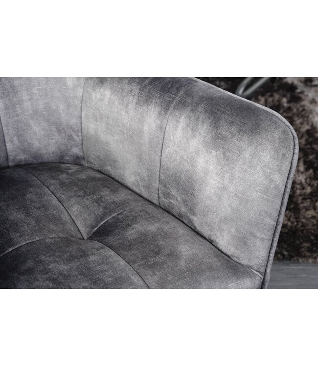 Invicta Interior Design stoel LOFT donkergrijs fluweel draaibaar zwart metalen frame met armleuning - 42390