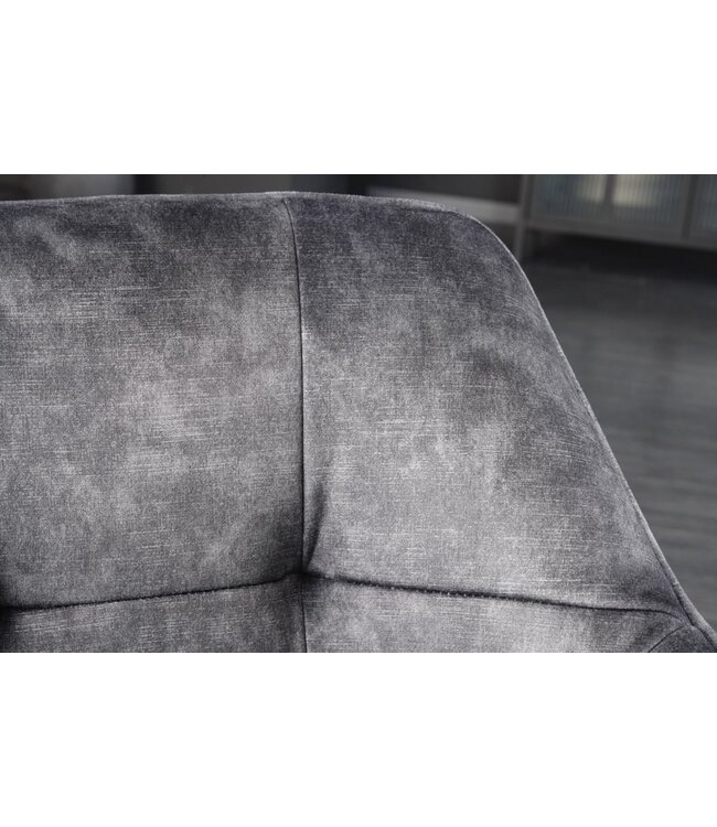 Invicta Interior Design stoel LOFT donkergrijs fluweel draaibaar zwart metalen frame met armleuning - 42390