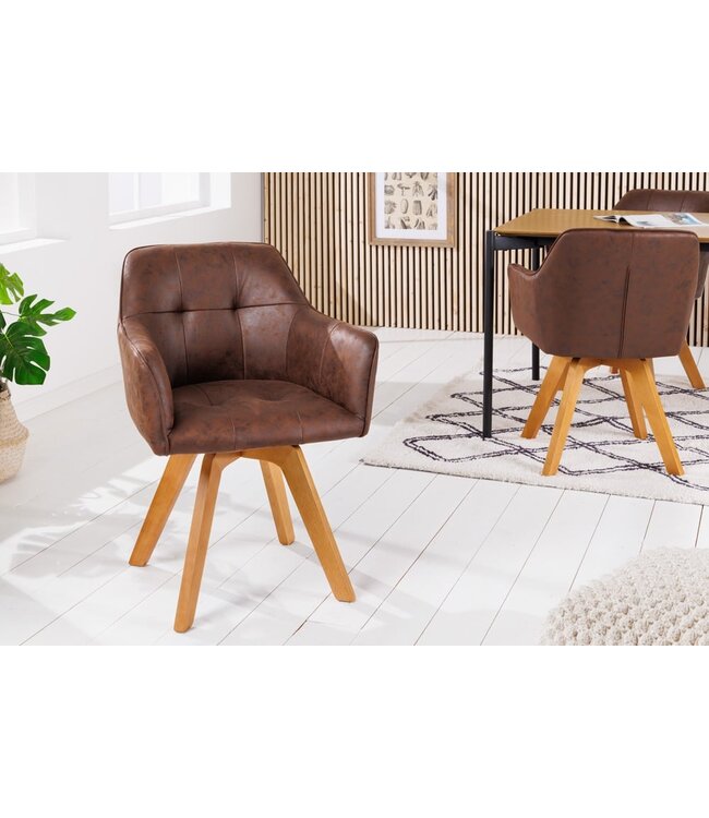 Invicta Interior Design stoel LOFT antiek bruin draaiframe van massief beukenhout met armleuning - 42389