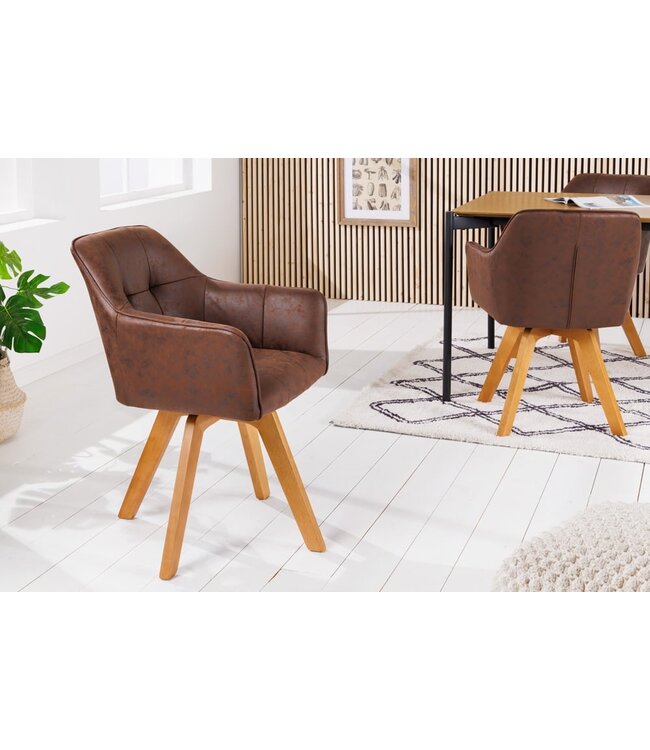 Invicta Interior Design stoel LOFT antiek bruin draaiframe van massief beukenhout met armleuning - 42389