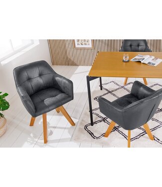 Invicta Interior Design stoel LOFT antiek grijs draaiframe van massief beukenhout met armleuning - 42388