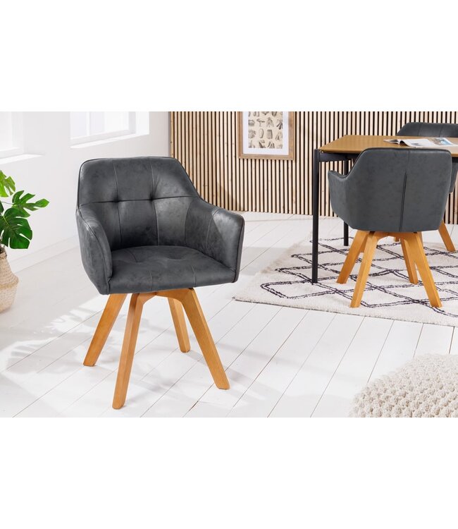 Invicta Interior Design stoel LOFT antiek grijs draaiframe van massief beukenhout met armleuning - 42388