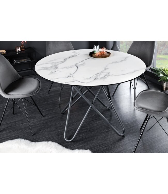 Invicta Interior Ronde eettafel ELLIPSE 120cm marmer witte keramische haarspeldpoten gemaakt in Italie - 42369