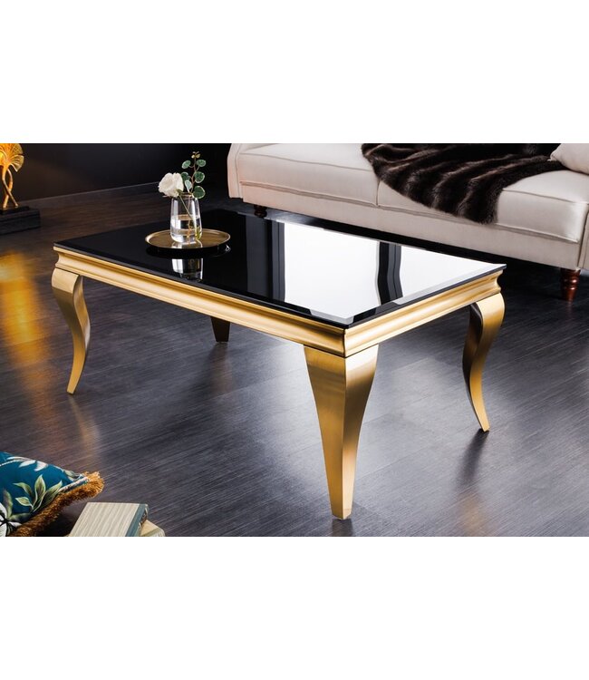 Invicta Interior Elegante salontafel MODERN BAROK 100cm zwart opaalglas gouden poten - 42315