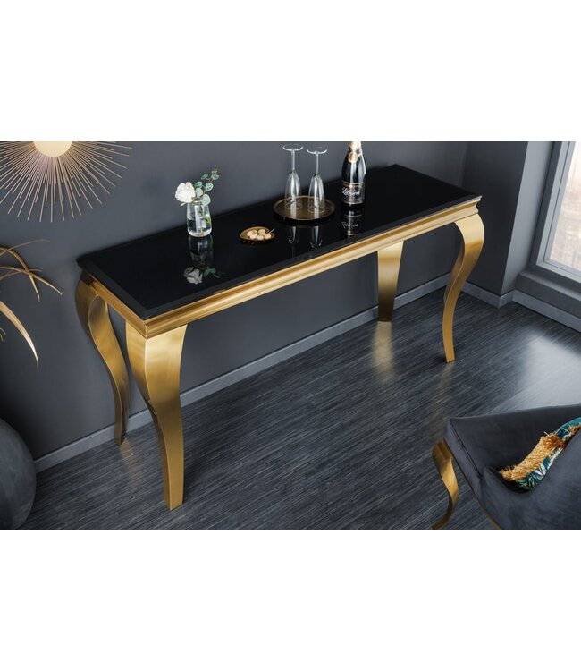 Invicta Interior Elegante consoletafel MODERN BAROK 145cm zwart goud opaalglas roestvrijstalen poten - 42314