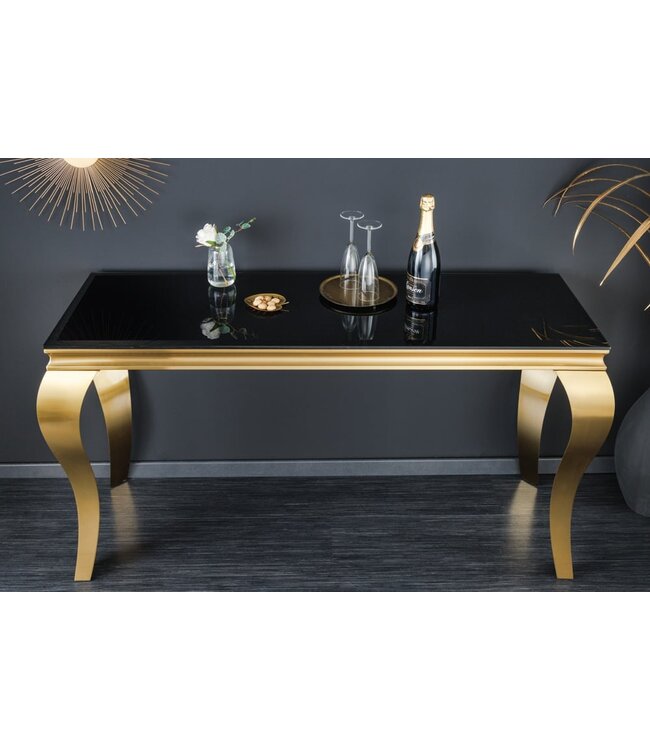 Invicta Interior Elegante consoletafel MODERN BAROK 145cm zwart goud opaalglas roestvrijstalen poten - 42314