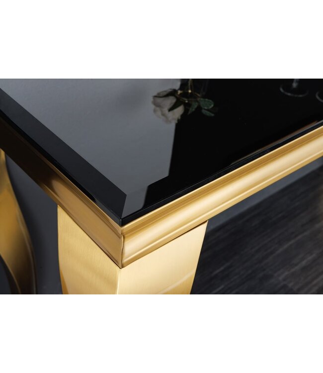 Invicta Interior Elegante consoletafel MODERN BAROK 145cm zwart goud opaalglas roestvrijstalen poten - 42314