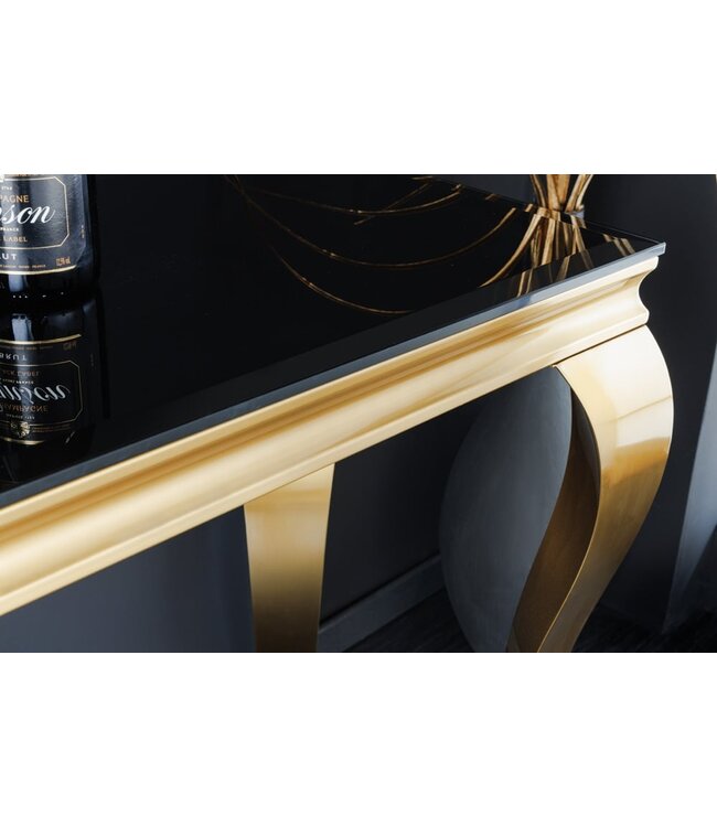 Invicta Interior Elegante consoletafel MODERN BAROK 145cm zwart goud opaalglas roestvrijstalen poten - 42314