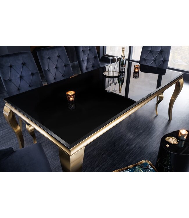 Invicta Interior Elegante design eettafel MODERN BAROK 200cm zwart goud roestvrij staal opaal glazen tafelblad - 42313