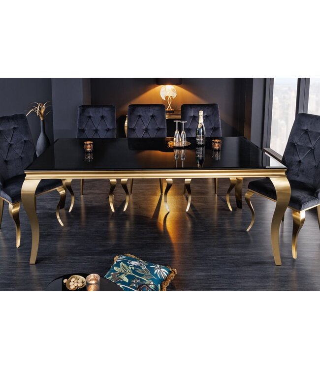 Invicta Interior Elegante design eettafel MODERN BAROK 200cm zwart goud roestvrij staal opaal glazen tafelblad - 42313