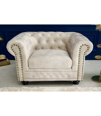 Invicta Interior Chesterfield fauteuil 110cm fluweel champagne met knoopstiksel en veerkern - 42312