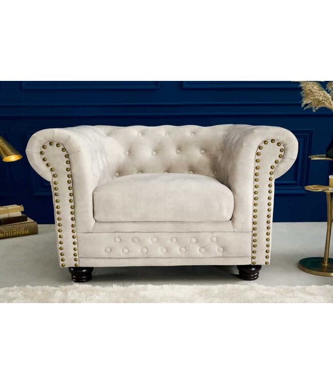 Invicta Interior Chesterfield fauteuil 110cm fluweel champagne met knoopstiksel en veerkern - 42312