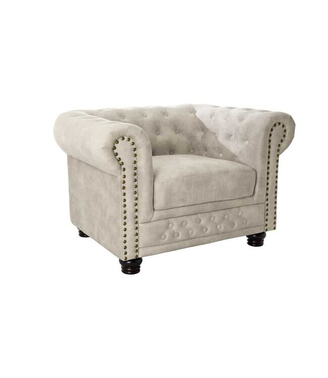 Invicta Interior Chesterfield fauteuil 110cm fluweel champagne met knoopstiksel en veerkern - 42312