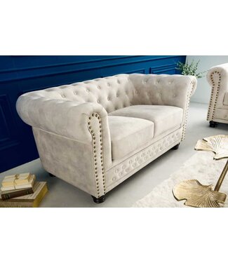 Invicta Interior Chesterfield 2-zits bank 150cm fluweel champagne 2-zits met knoopstiksel en veerkern - 42311