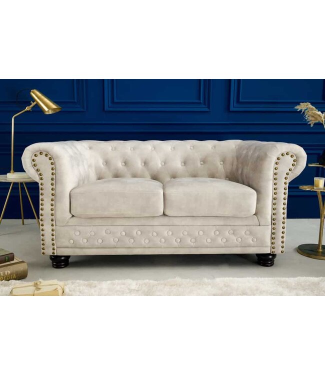 Invicta Interior Chesterfield 2-zits bank 150cm fluweel champagne 2-zits met knoopstiksel en veerkern - 42311