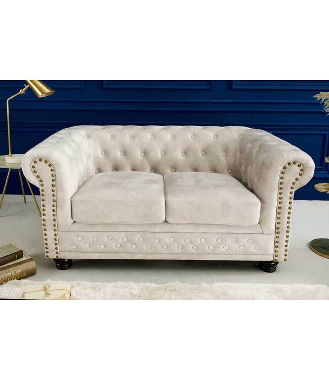 Invicta Interior Chesterfield 2-zits bank 150cm fluweel champagne 2-zits met knoopstiksel en veerkern - 42311
