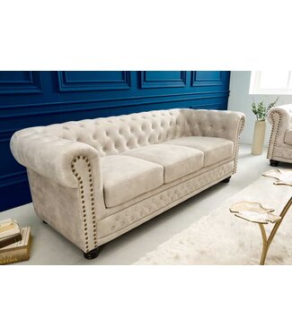 Invicta Interior Chesterfield 3-zitsbank 200cm fluweel champagne 3-zits met knoopstiksel en veerkern - 42310
