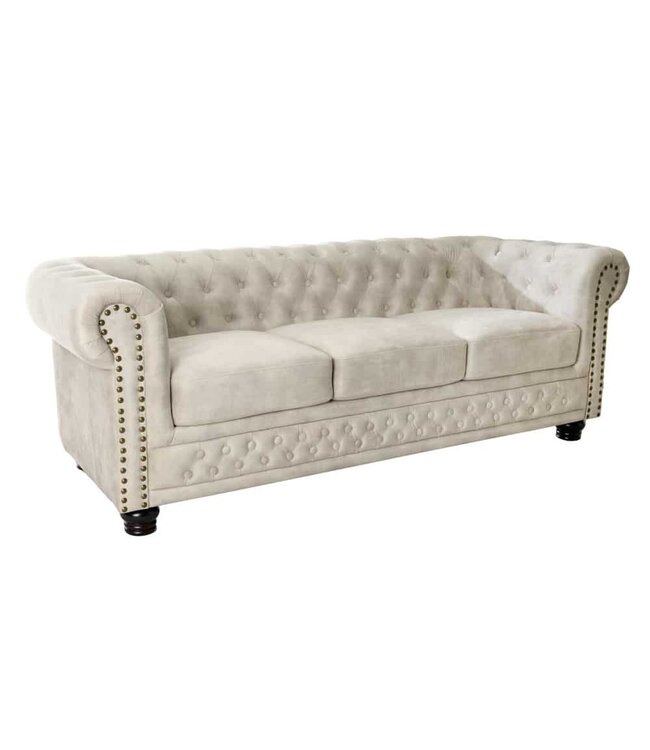 Invicta Interior Chesterfield 3-zitsbank 200cm fluweel champagne 3-zits met knoopstiksel en veerkern - 42310