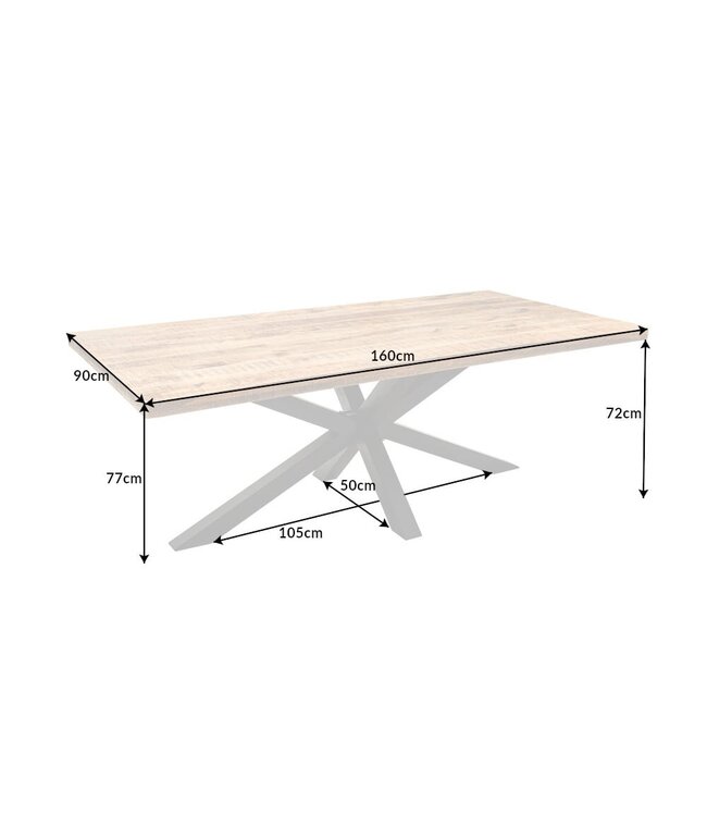 Invicta Interior Massieve industrieele eettafel GALAXIE 160cm mangohouten stervormig frame - 42257