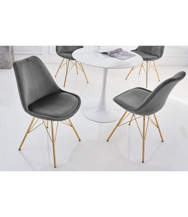 Invicta Interior Design stoel SCANDINAVIA MEESTERSTUK donkergrijs fluweel gouden poten - 42186